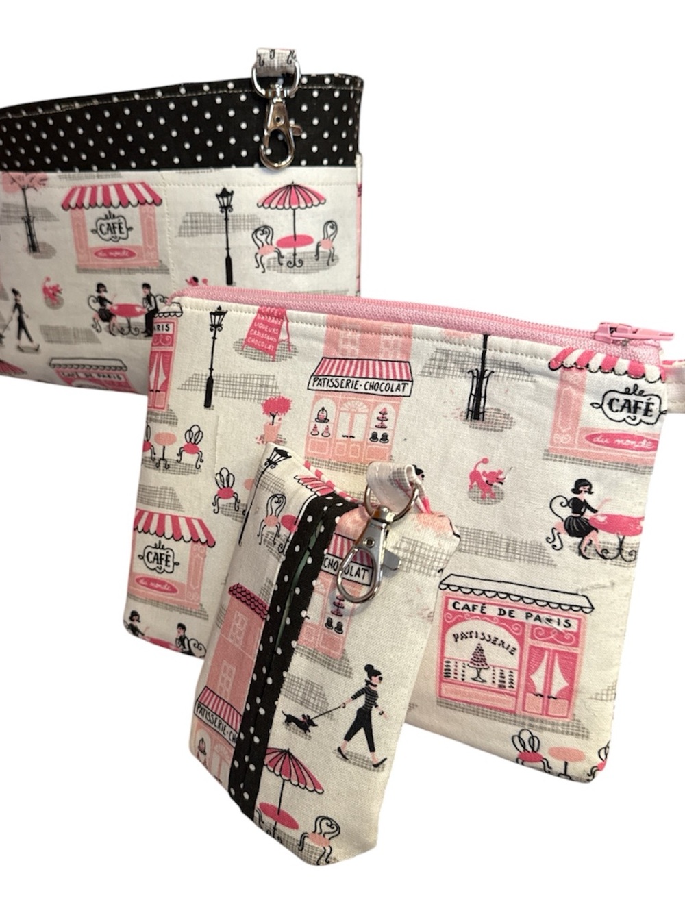 Pink Parisian Cafe Cosmetic Pouches Set